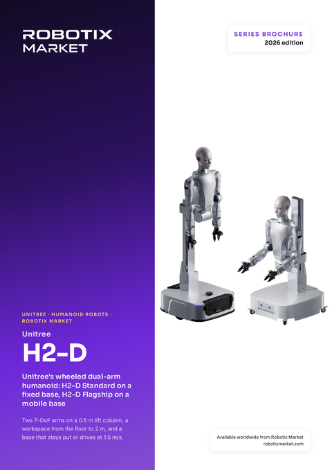 Robot humanoide de dos brazos sobre ruedas Unitree H2-D Flagship con base móvil – Folleto del producto